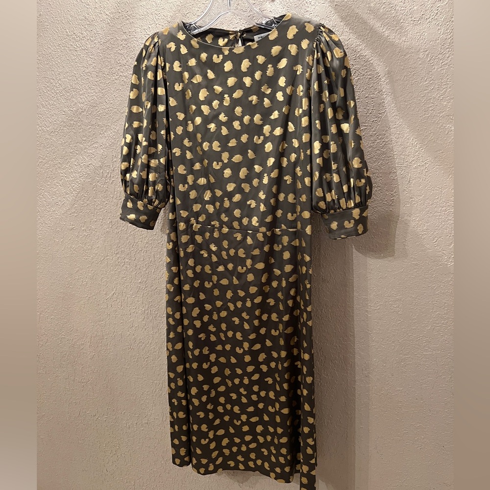 Manoush Paris EUC Metallic Gold Animal Print Midi Dress FR 38 (US 6)